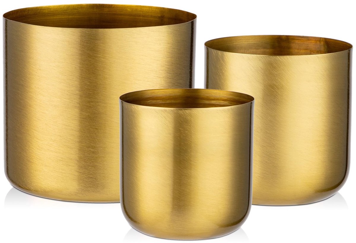 Omgoods - Set van 3 Vintage Ronde Stalen Bloempotten voor Buiten
