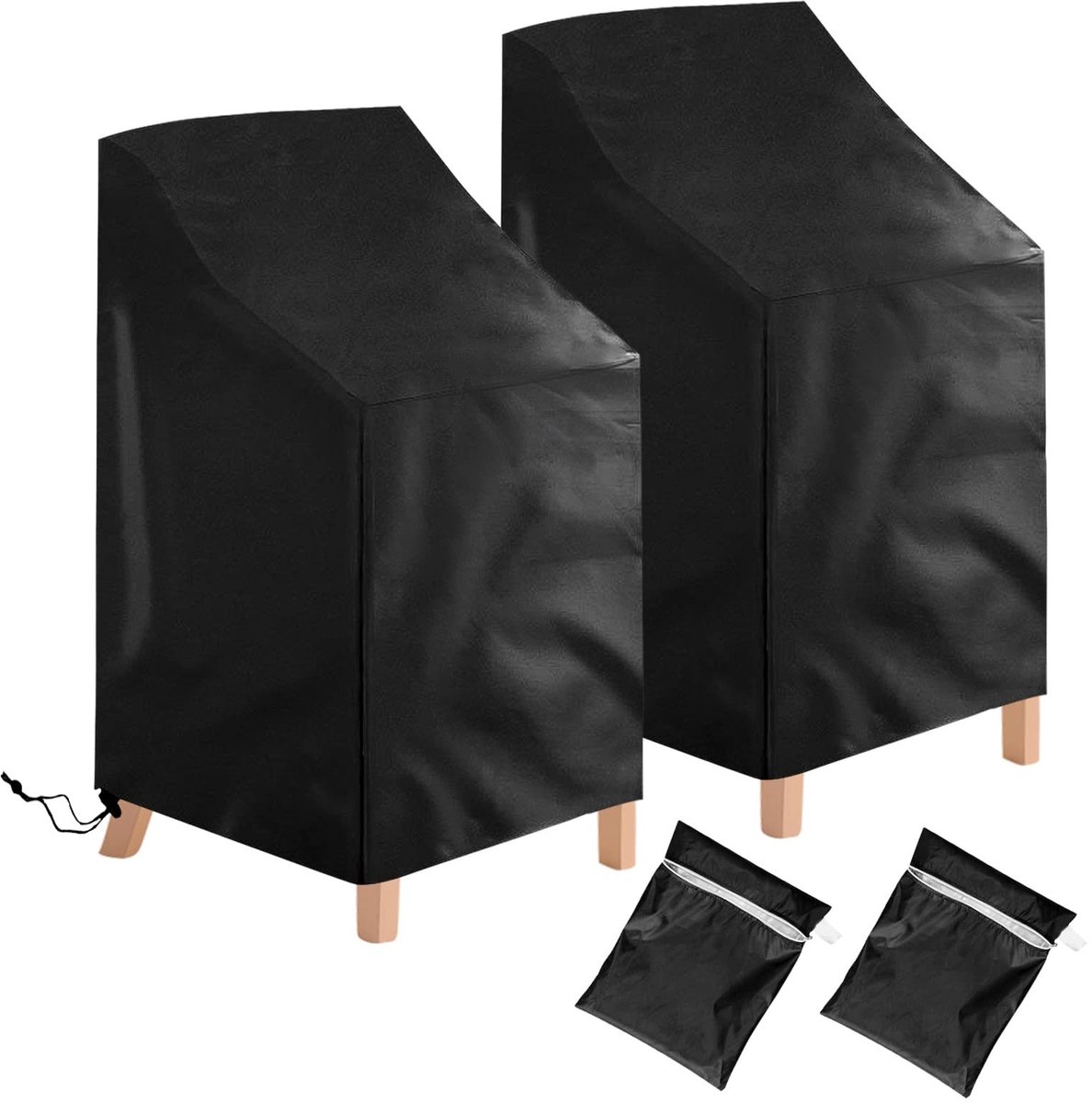 Omgoods - Set van 2 Waterproof Beschermhoezen voor Stapelstoelen - UV-Bestendig, 64 x 64 x 70/120 cm