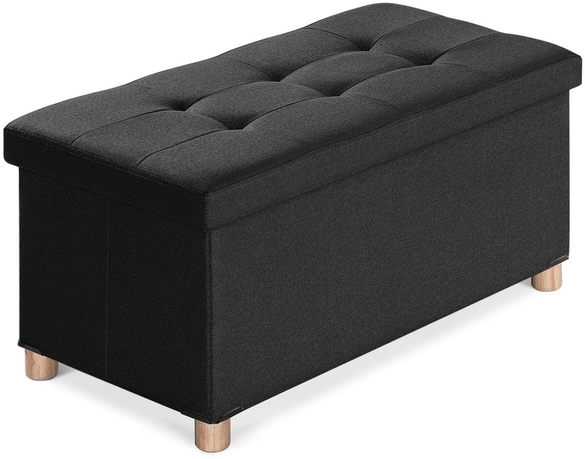 Omgoods - Opbergbank met 4 Houten Poten en Linnen Bekleding