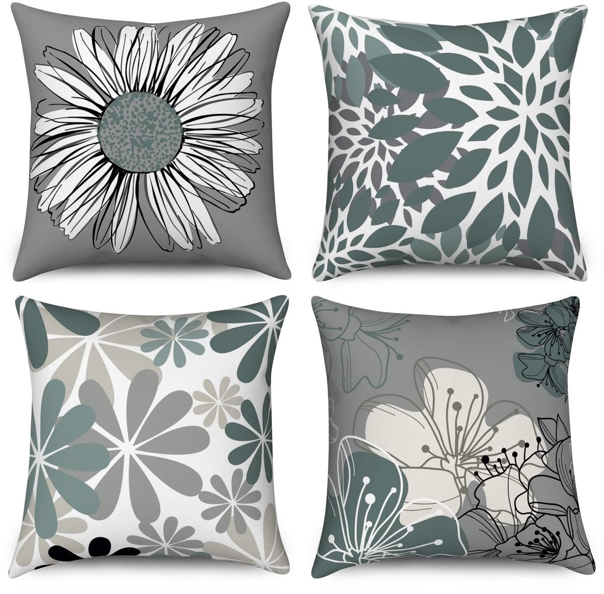 Omgoods - Set van 4 Kussenhoezen 40 x 40 cm Watergroen met Natuurthema