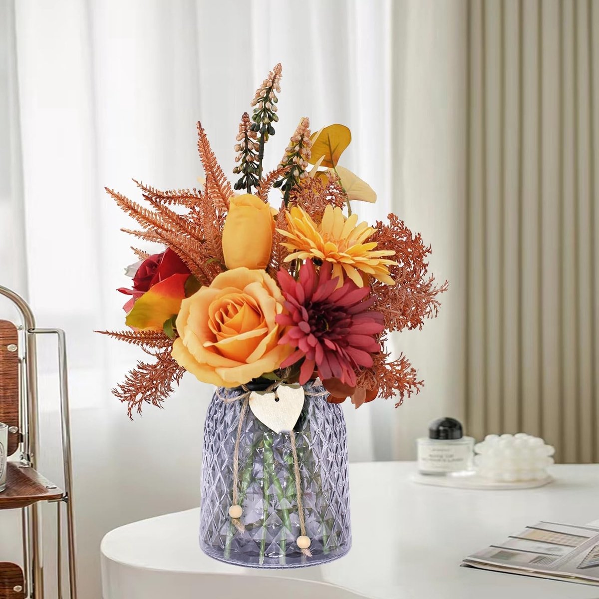 Omgoods - Kunstbloemen in Pot met Glazen Vaasje voor Tafeldecoratie