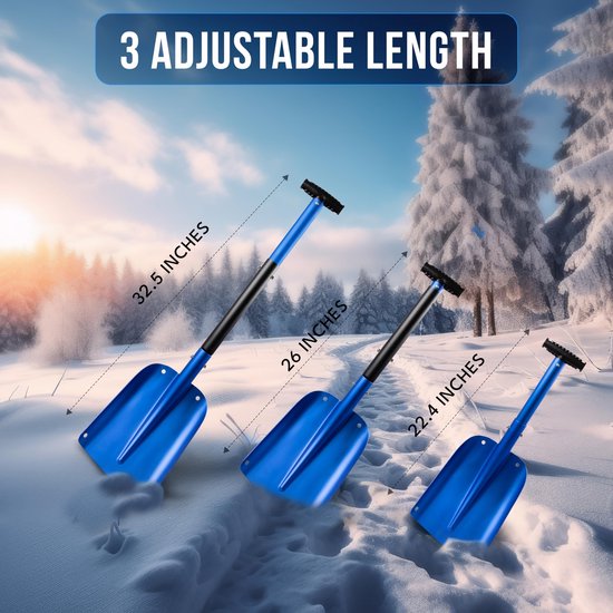 Multifunctionele sneeuwschep - Lichtgewicht aluminium autoschep voor sneeuw, zand en tuin - Robuuste, opvouwbare driedelige schep voor gebruik in de auto, thuis en buitenshuis; inclusief opbergtas (blauw). van Merkloos	 — afbeelding 2