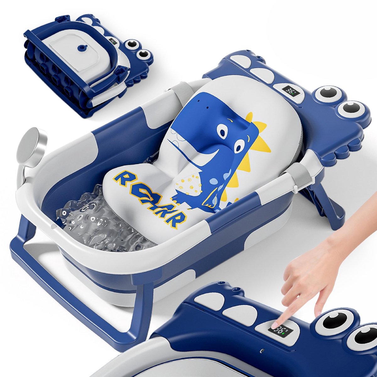 Omgoods Opvouwbare Babybadkuip met Badkussen en Thermometer - Blauw