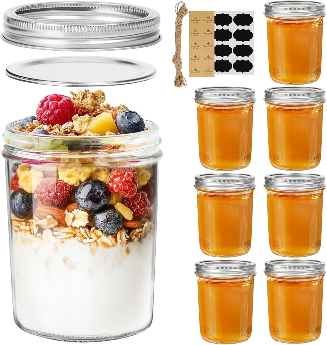 Omgoods - Set van 8 Airtight Glazen Bewaarpotten 480ml