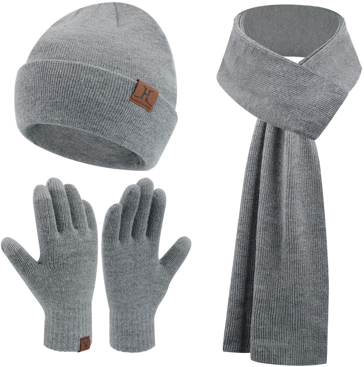 Omgoods - Winter Set met Beanie, Sjaal en Touchscreen Handschoenen, Grijs