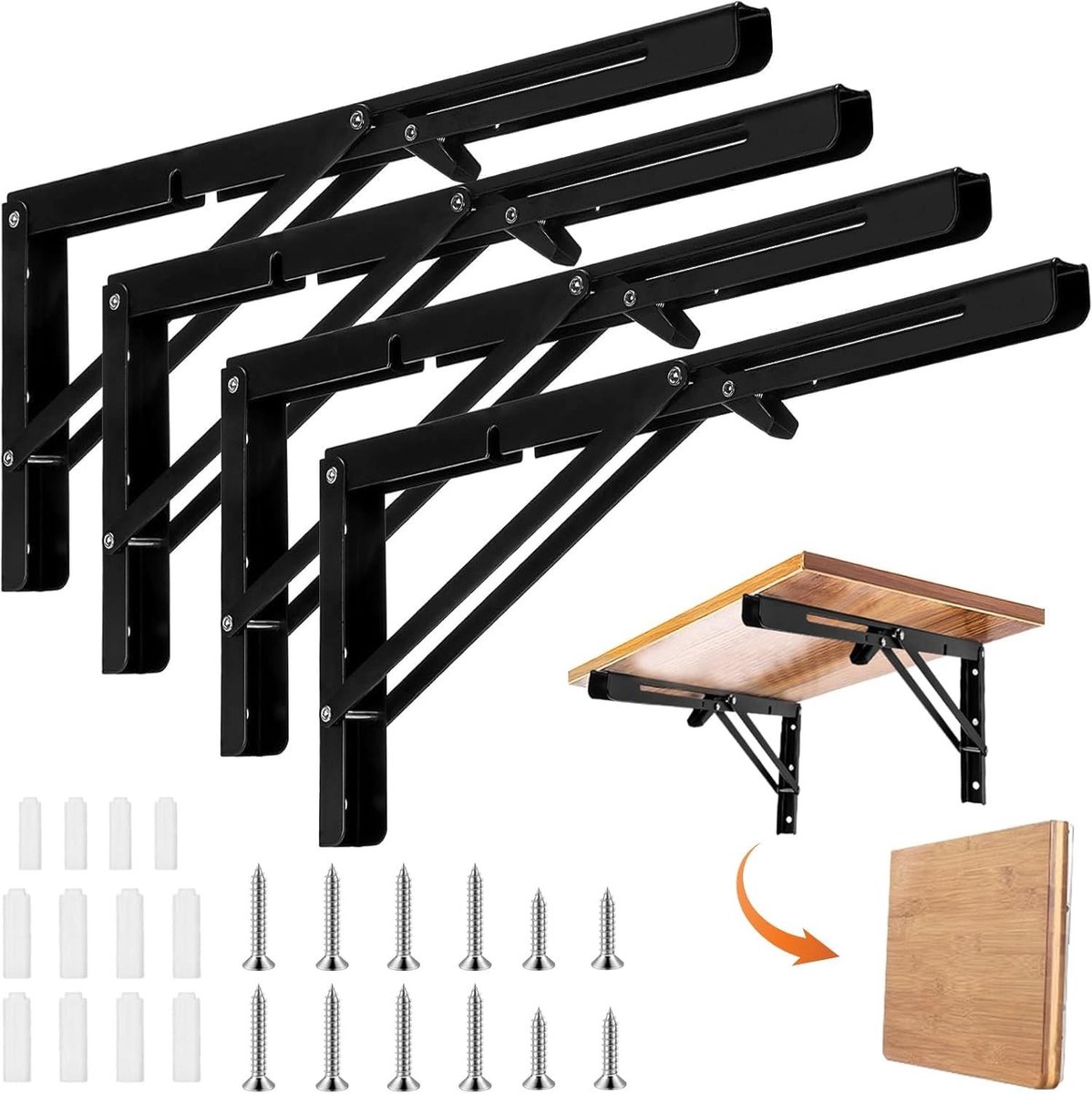 Omgoods- Plankdrager Inklapbaar - Plankdragers Hoog Laadvermogen 80kg - Plankdrager Metalen - Plankdrager Wandmontage - Plankdrager Voor Tafelblad - Robuust Materiaal - Vouwplank