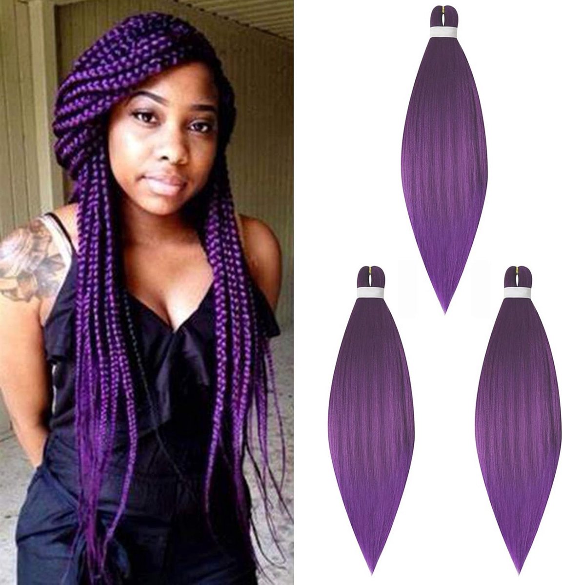 Braiding Hair 3 stuks Haarverlengingen Voorgestreken vlecht haar haarextensions Yaki EZ Braids Synthetisch kunsthaar haardeel Crochet Twist, Paars