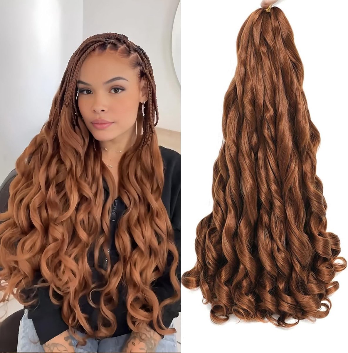 24 Inch French Curls Braiding Hair 8 Packs Spanish Curly Braids Pre Stretched Loose Wave Soft Synthetic French Curl Braiding Hair Extensions for Women (30#, 24 Inch (Pack of 8))