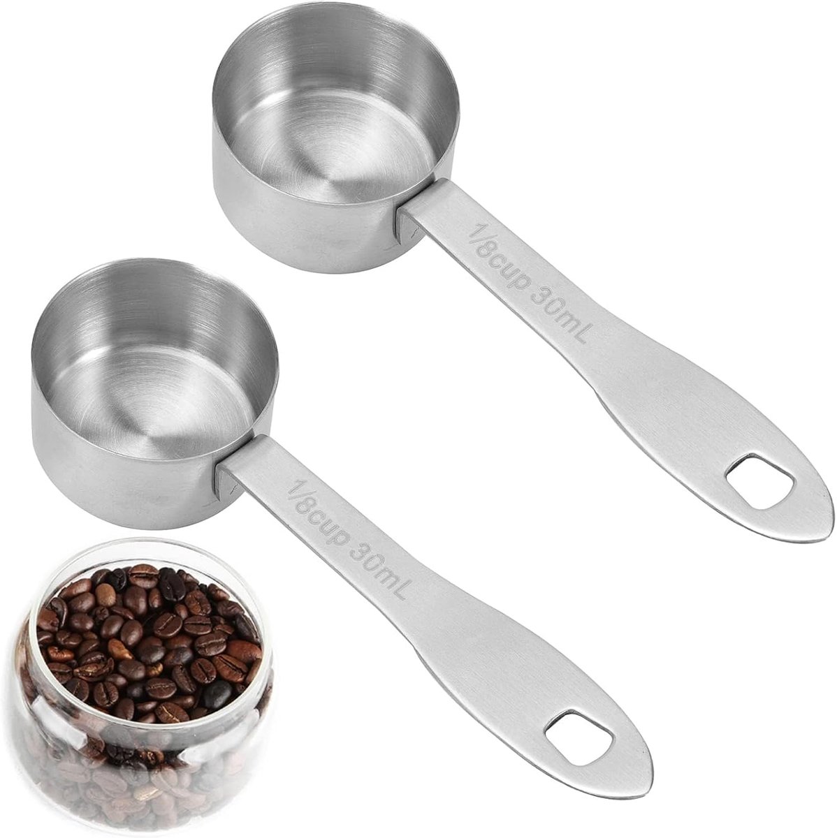 2 stuks koffie schep voor gemalen koffie, 30 ml maatbekers roestvrij staal 1/8 maatlepels voor koffie melkpoeder