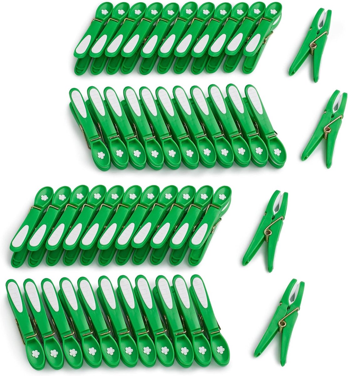 Wasknijpers Bloem, Extra Sterk, 48 Stuks, klassiek groen-wit | Made in France, UV- en weerbestendig, zachte grip zonder afdrukken, ook voor strandhanddoeken, voor binnen en buiten