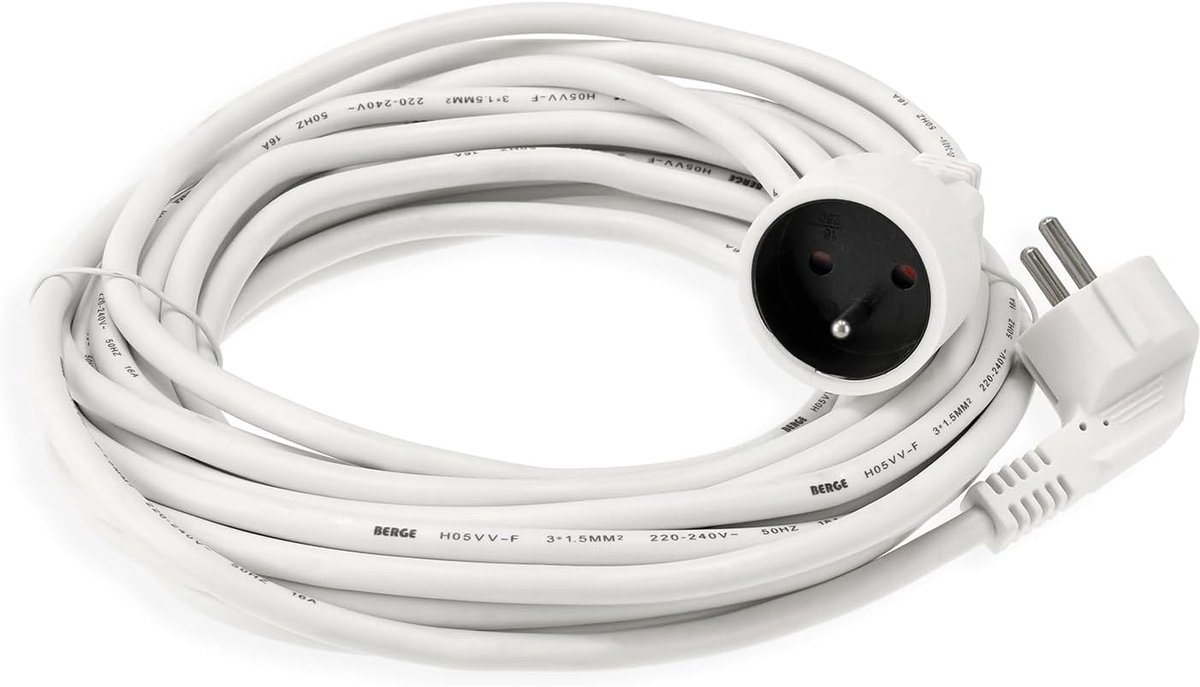 SnelShoppen - 10 meter Power Extension Cable - 1x 230V Stekker - Wit - Platte Stekker - IP20 Bescherming - Ideaal voor Thuis en Kantoor