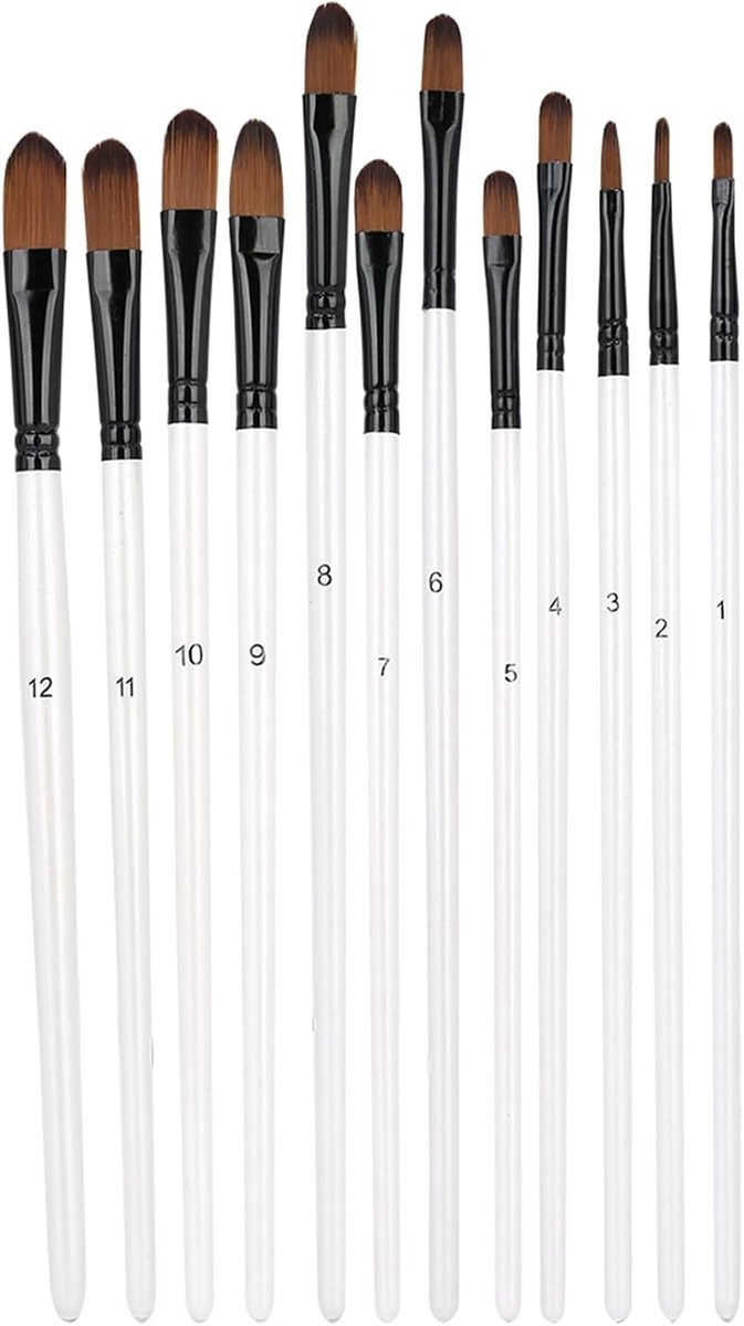 12st Artist Paint Brush Fine Tip Paint Brush Set Aquarelolie Kwast voor acryl aquarel olieverf(Rond plat)