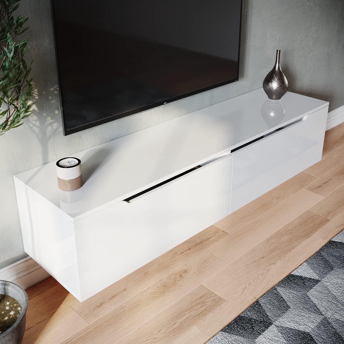 Tv-meubel - Tv-kast Lowboard - Woonkamer Inrichting - Met Led Verlichting - 140 cm Breed - Hoogglans Wit