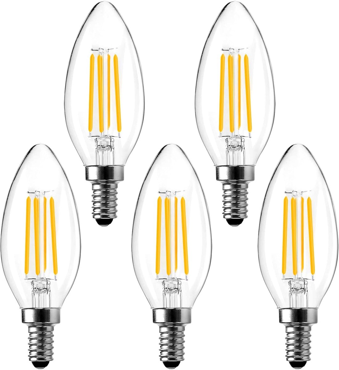 dimbare kleine Edison-schroefdraad SES-kaarslampen, 2700K warm wit, 4W LED-lamp (vervangt 40W gloeilamp), set van 5