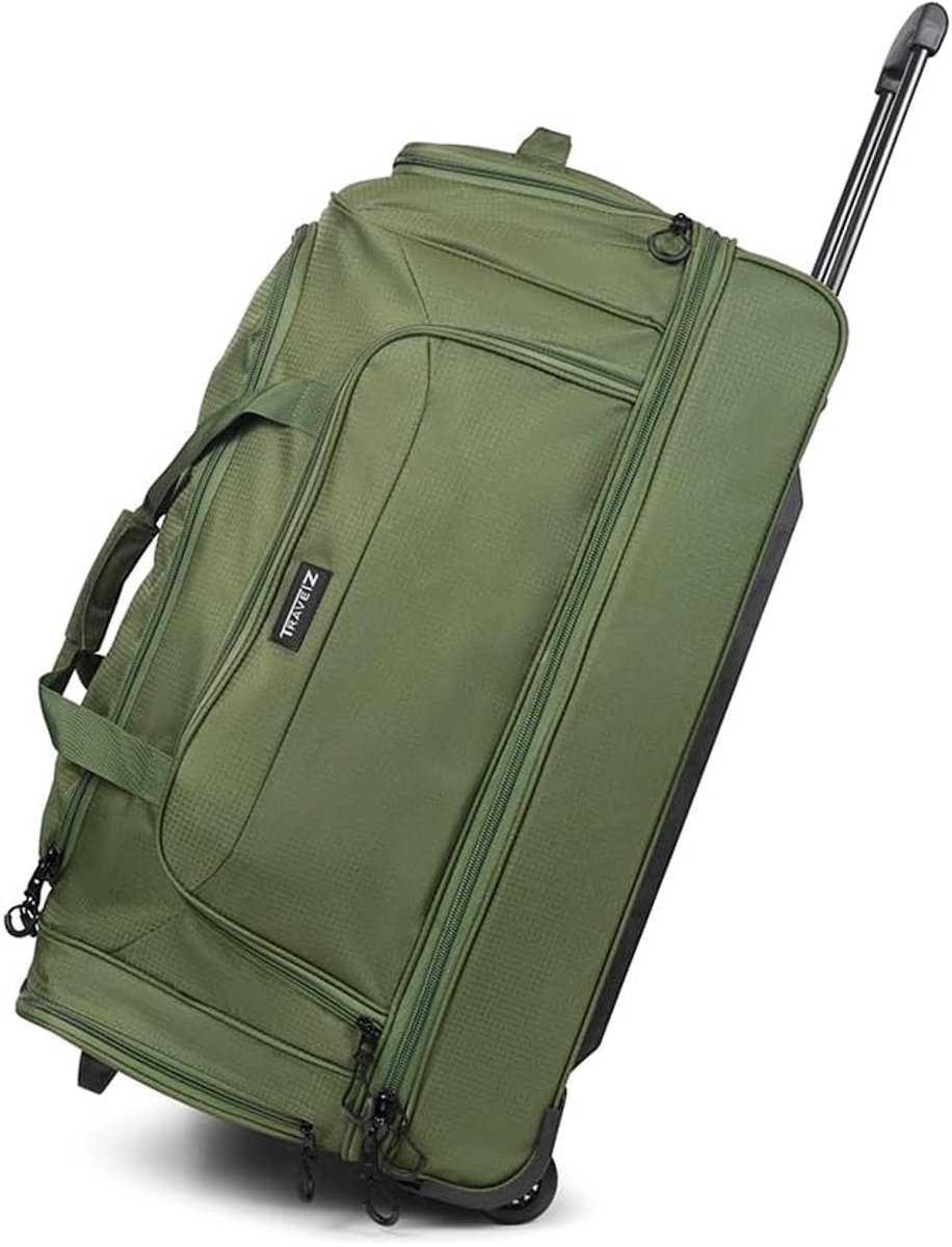 SnelShoppen - Reistas met Wielen 96 Liter - Weekendtas met Praktisch Onderste Compartment en Trekstang - Wielenbagage (Groen)