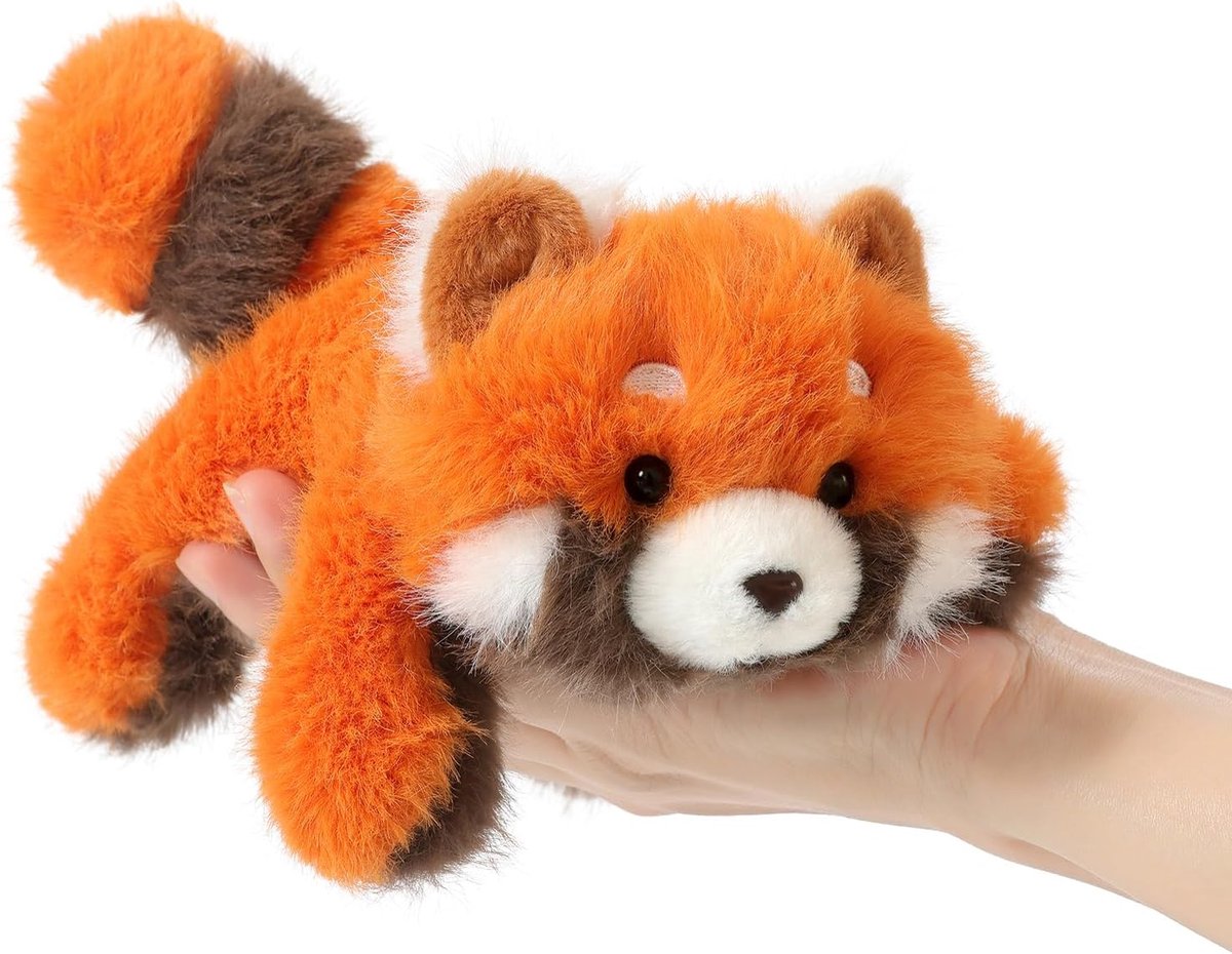 shownicer Knuffeldier, schattige pluche dieren, klein, handig, zacht knuffeldier, decoratie voor het bureau, cadeaus voor kinderen en volwassenen (rode panda, 18 cm)