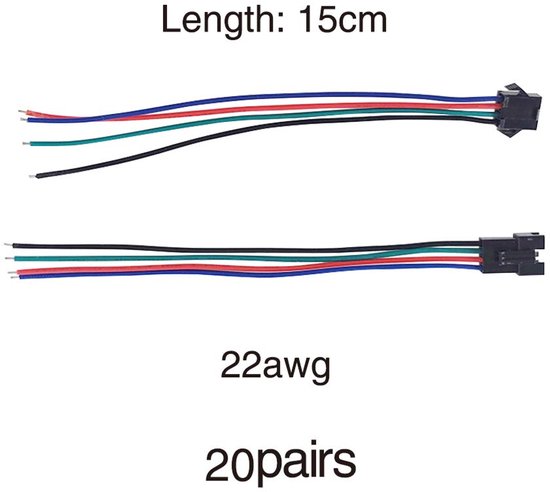 20 Pairs JST SM 4-Pin 2.54mm Pitch Plug Mannelijke en Vrouwelijke Connector Adapter met 150mm Elektrische Kabel Draad voor LED Licht — afbeelding 5