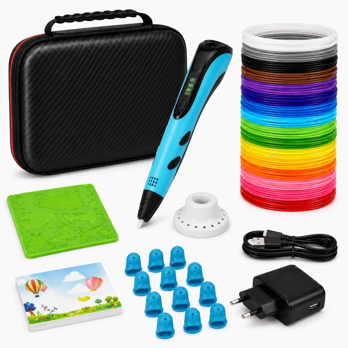 Sercano 3D Pen Starterspakket XXL - 150 m filament - 30 kleuren - ABS & PLA - incl. tekenmat, boek, USB-C-lader en opbergcase - voor Kinderen 8+ - blauw