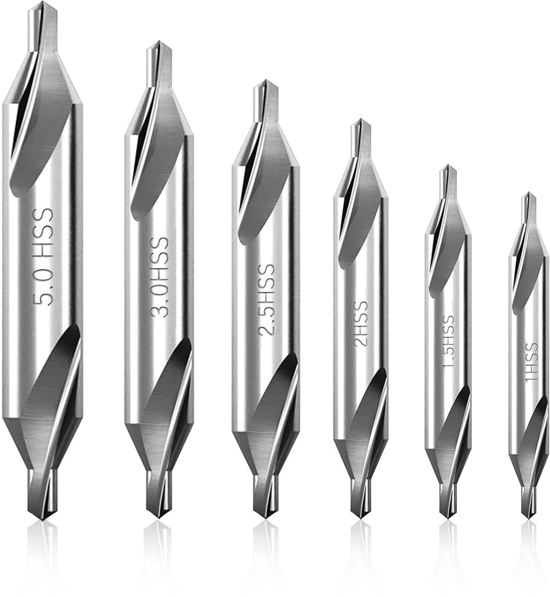 borenset, 6 stuks, 60 graden Hss centrale borenset, M2 6542 boor voor verzinker, verzinkpunt voor hout, draaismachine-accessoires (1/1,5/2/2,5/3/5 mm)