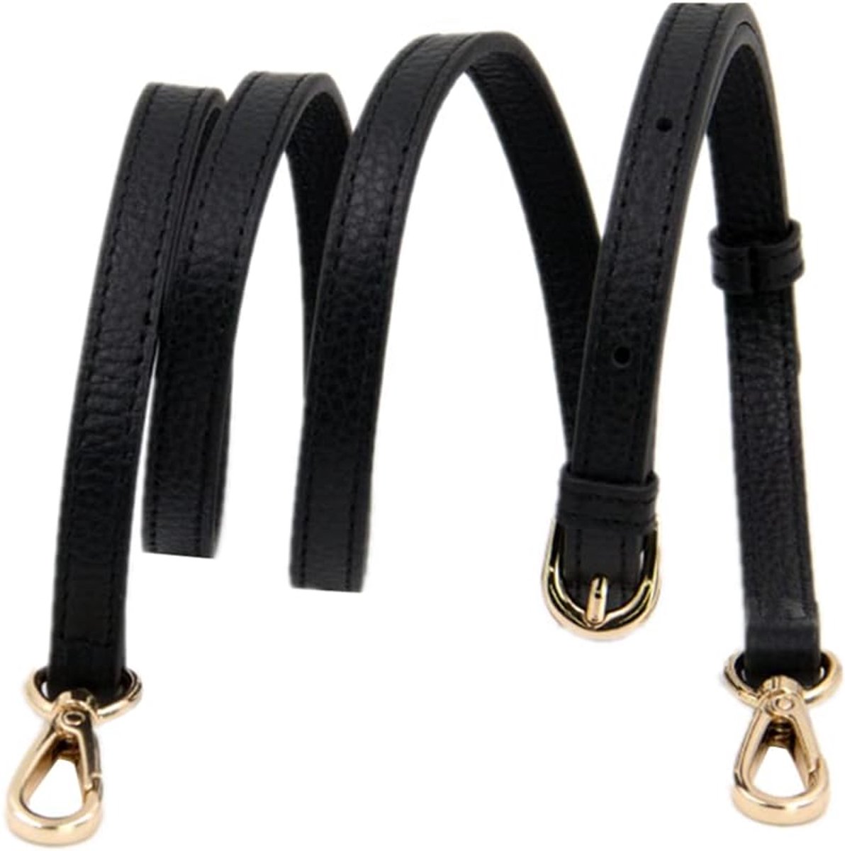 Vervanging lederen portemonnee riem verstelbaar voor Crossbody schouder handtas gouden gespen DIY 1.2x130cm(Zwart)