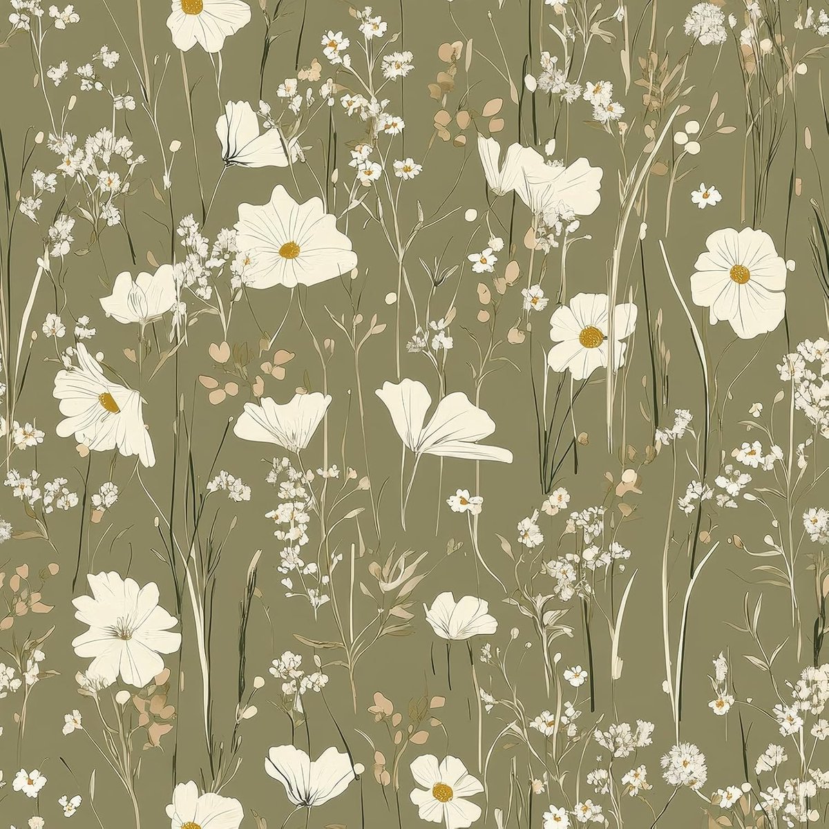 Behang Vintage Wildflower Weide Zelfklevend Behang voor Meubels Botanisch Groen Vinyl Wrap voor Badkamer Slaapkamer Wildflower Sticky Back Plastic Patroon 44.5CMx3M
