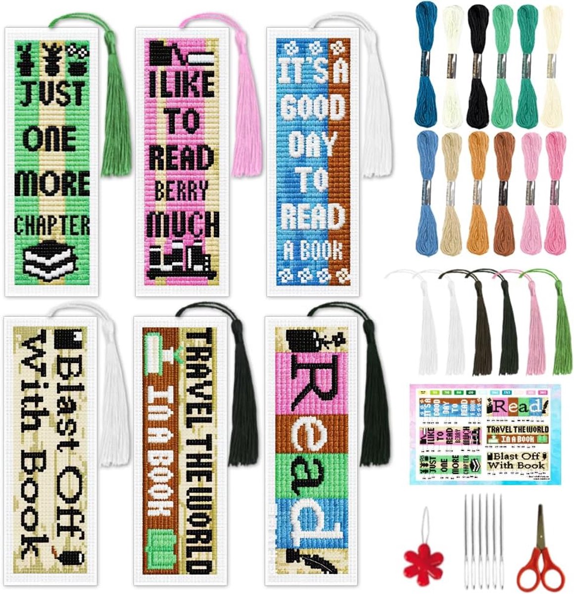 6 stuks leesbord gestempeld borduurwerk bladwijzer 3 x 8,5 inch boeken gestempeld kruissteek kit voor volwassenen doe-het-zelf lezen citaat kruissteek bladwijzers kit voor lezers schrijvers