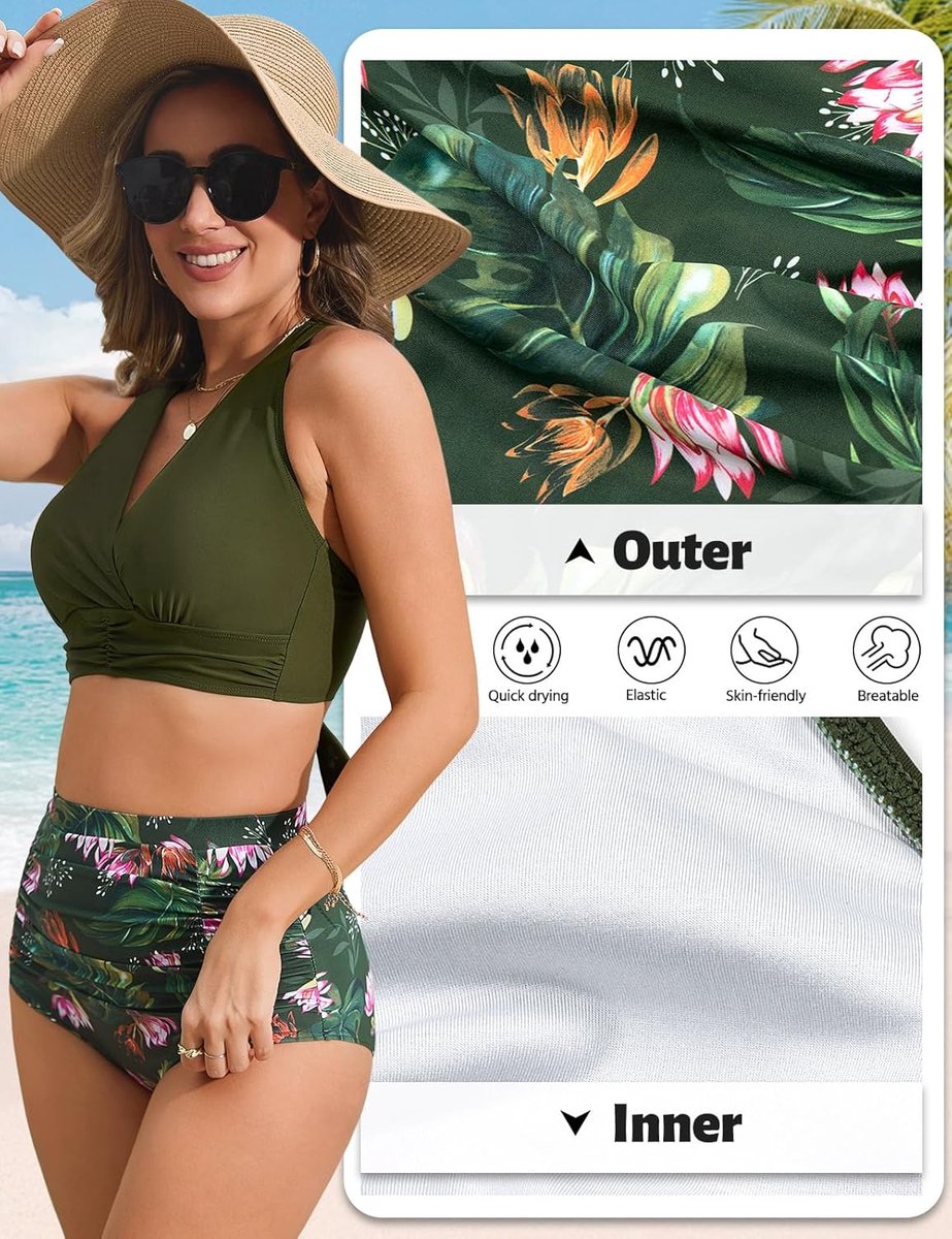 Tweedelig badpak voor dames, bikinitop, gekruiste slips met hoge taille en ruches, bikiniset push-up voor dames, badpakken S-XXL