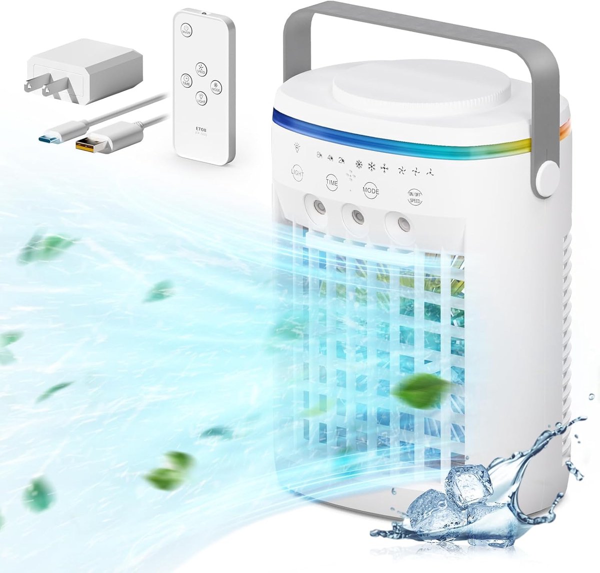 SnelShoppen - Draagbare Luchtkoeler, Evaporatieve Aircooler met Timer, Afstandsbediening, Waterreservoir, 3 Ultrasonische Nevels, 3-in-1 Koelventilato