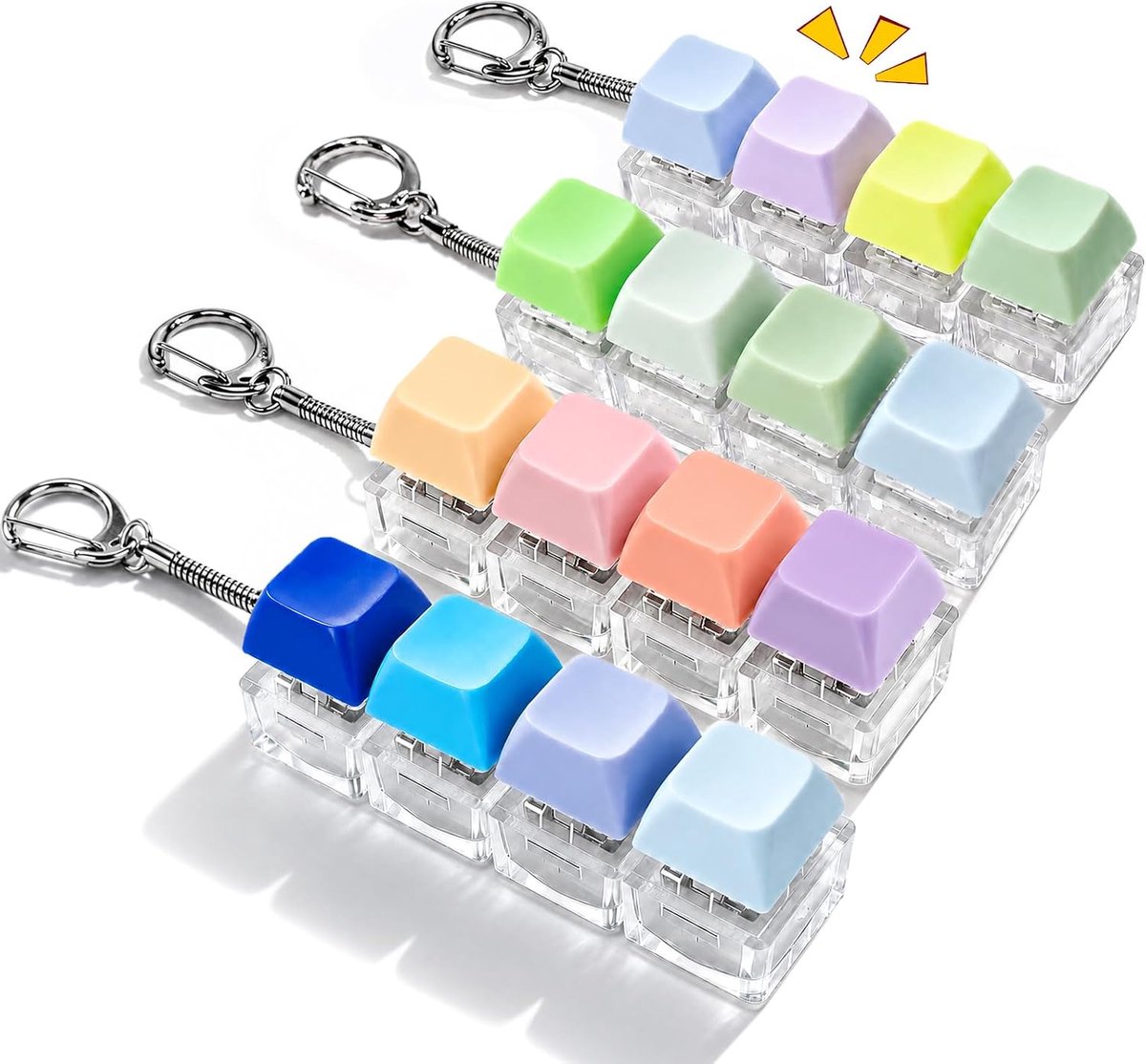 4-delige set toetsenbord-fidgettoys, fidgettoysmet 4 knoppen, stressverlichtende fidgettoys voor volwassenen, grappig toetsenbord-fidgetspeeltje, toetsenbord-clicker, fidget-sleute