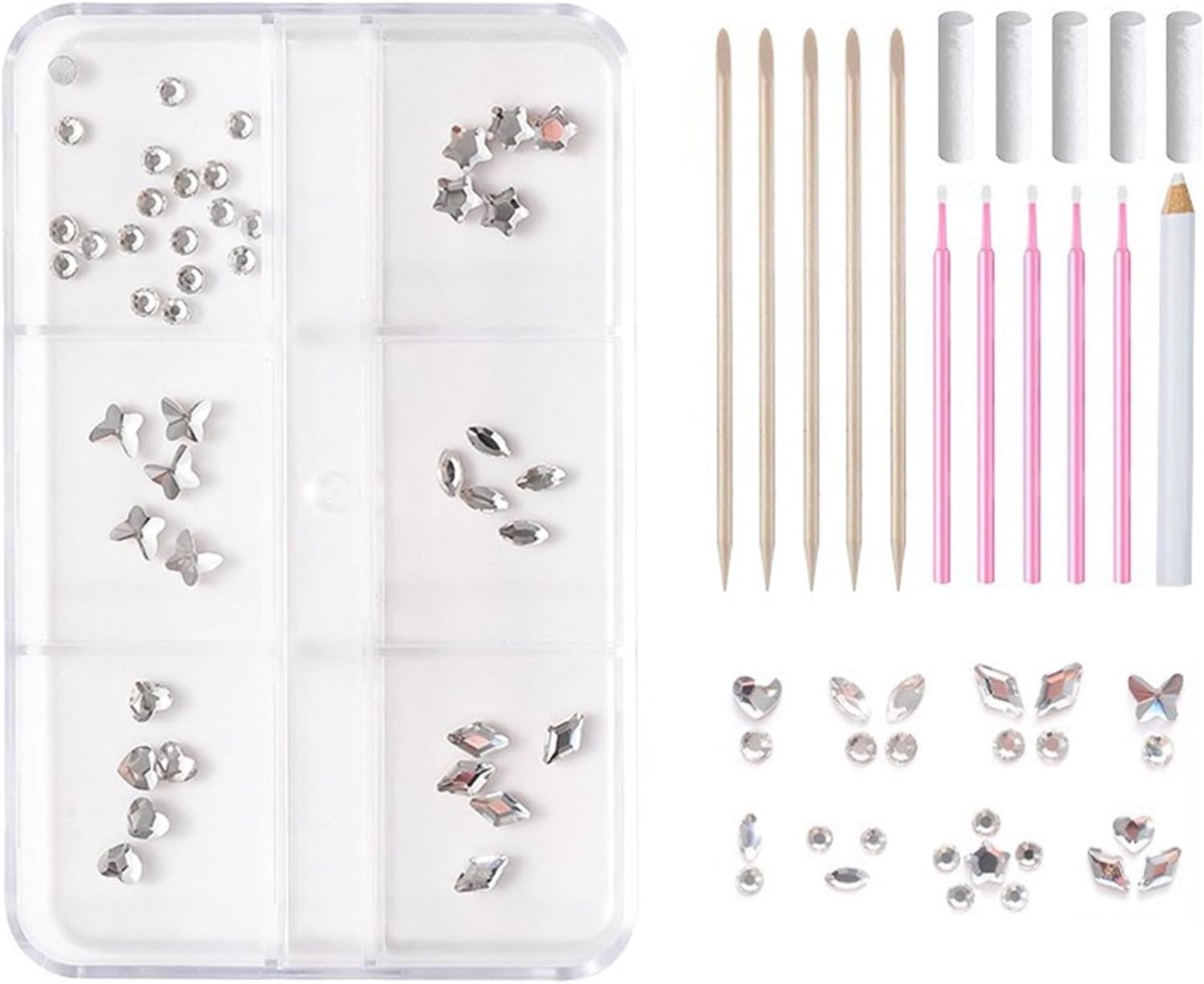 glittertandset, 6 vakken, witte kristallen voor tandsieraden om zelf te maken, set ter decoratie van glimlach, elegant en glanzend, esthetische strass-steentjes zonder lijm, voor