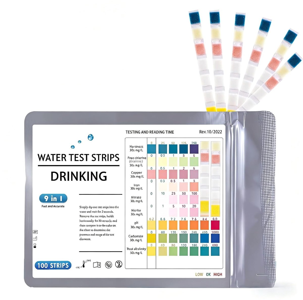 100 Aquarium Teststrips 9-in-1 met Reageerbuis en Thermometer