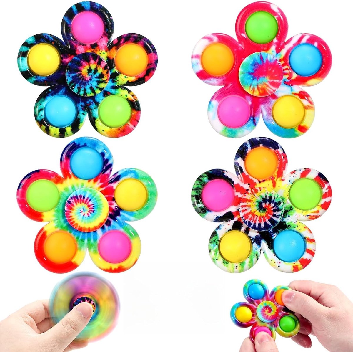 Fidget Spinner Pop speelgoed, 4 stuks, feestcadeau, fidget pop, sensorisch speelgoed set voor kinderen, eenvoudige fidget spinners, pop-verlichting, stress, ADHD, pop-spinners, handspinners