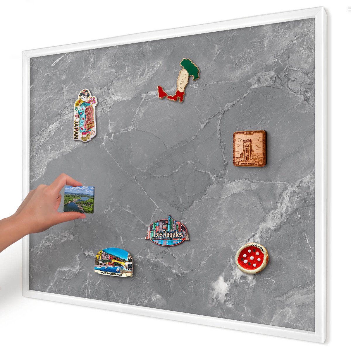 Artprintcave Grijs Magneetbord mit Witte Lijst - 80x60 cm - Grijs Marmer Wandbord Magnetisch - Minimalist Bord Voor Magneten - Texturen