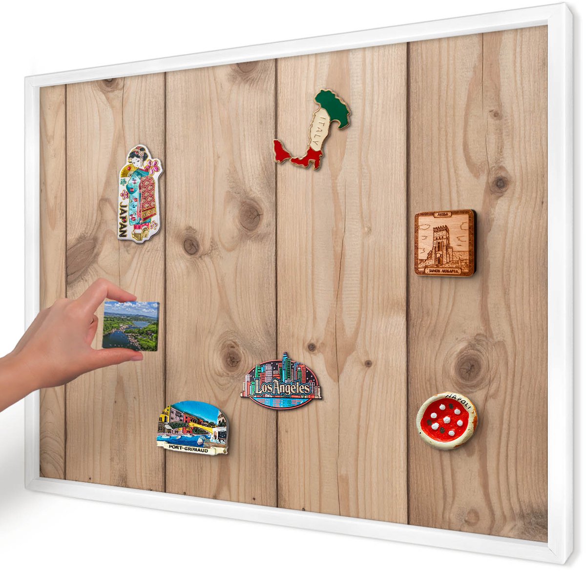 Artprintcave Beige Magneetbord mit Witte Lijst - 70x50 cm - Houtstructuur Wandbord Magnetisch - Rustiek Magneetbord Voor Keuken - Texturen