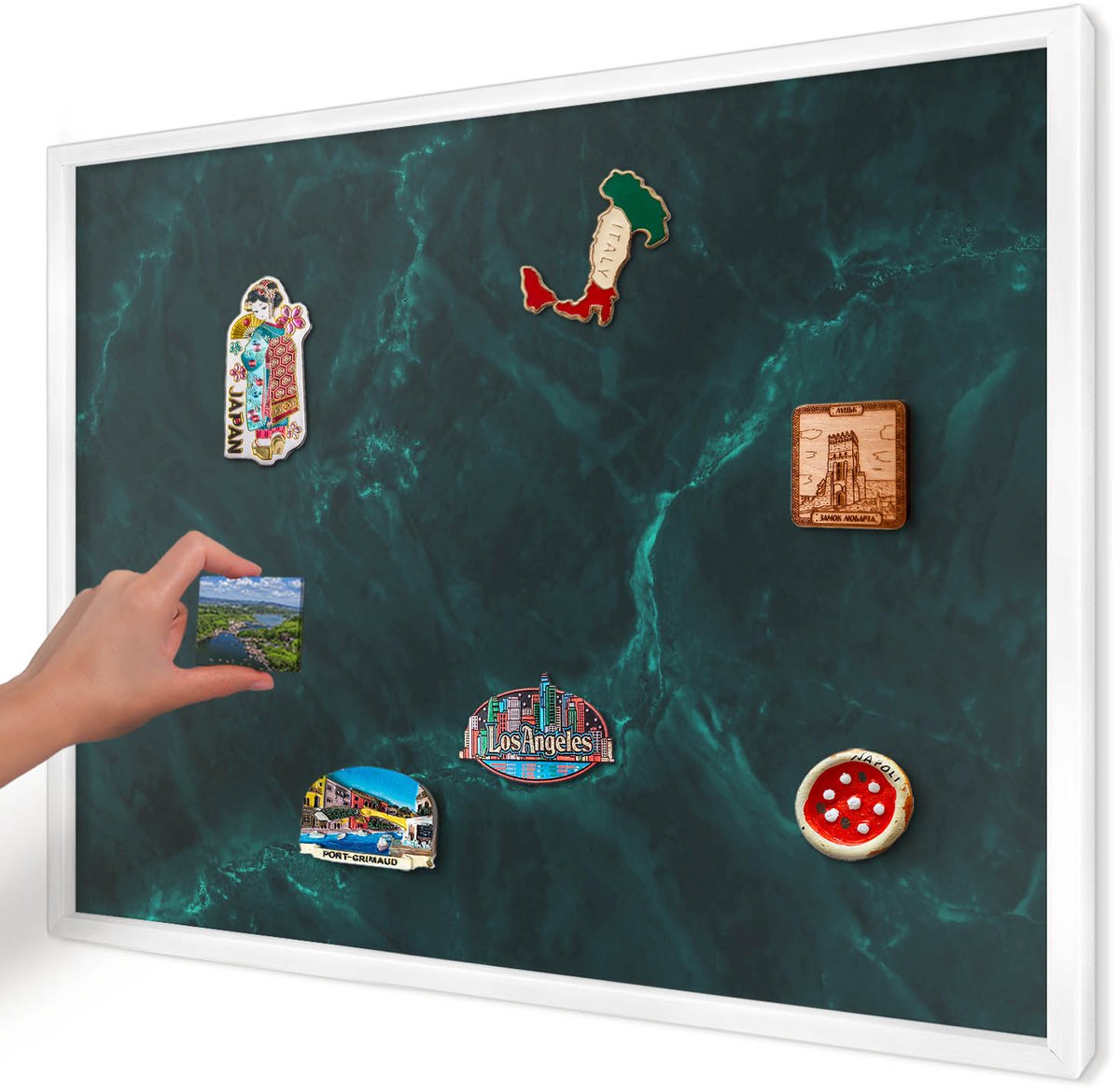 Artprintcave Groente Magneetbord mit Witte Lijst - 70x50 cm - Groene Diepte Magneet Bord mit Frame - Abstract Wandbord Magnetisch - Texturen