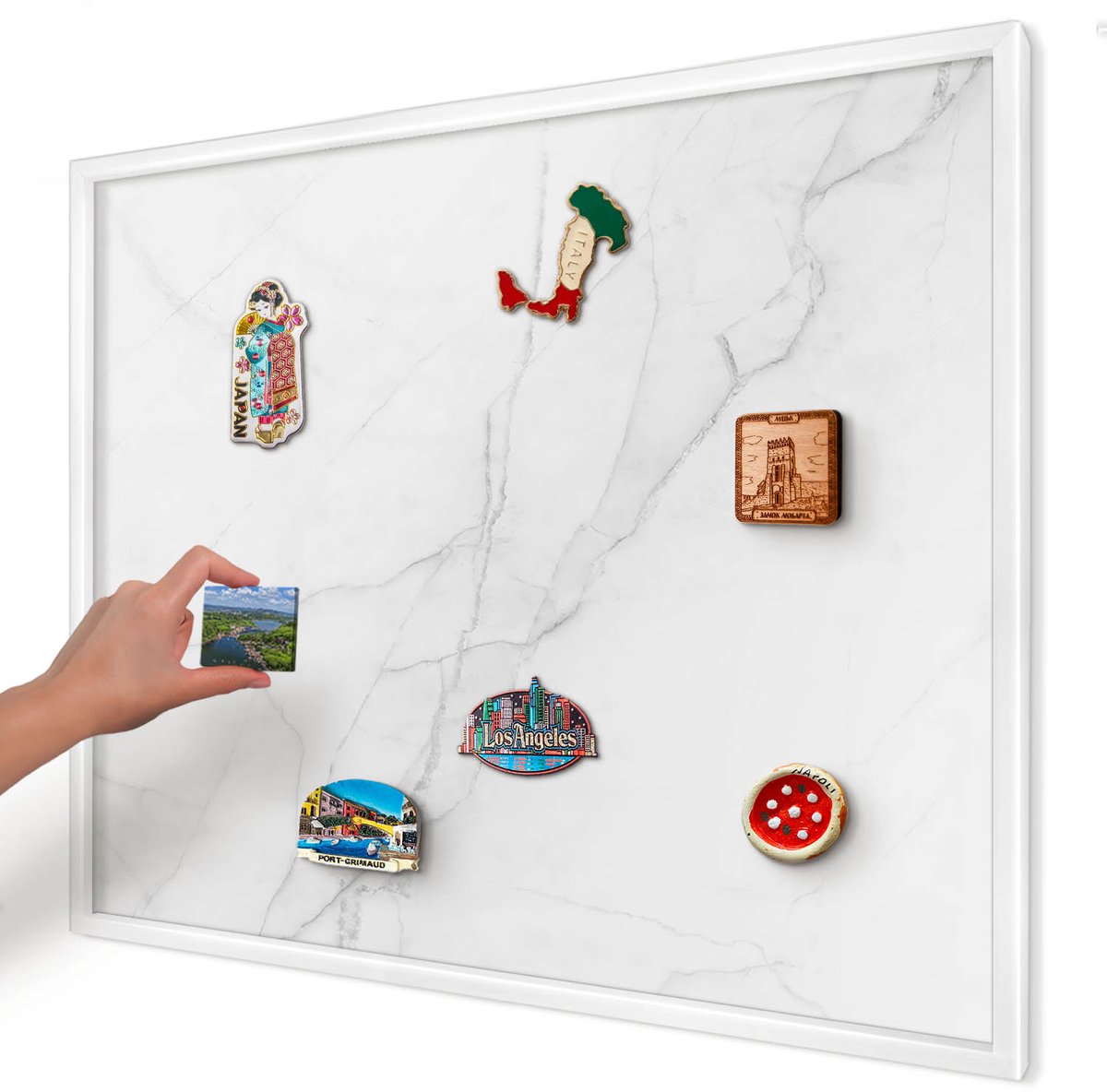 Artprintcave Wit Magneetbord mit Witte Lijst - 80x60 cm - Marmerpatroon Magnetisch Bord - Minimalist Magneetbord Voor Keuken - Texturen
