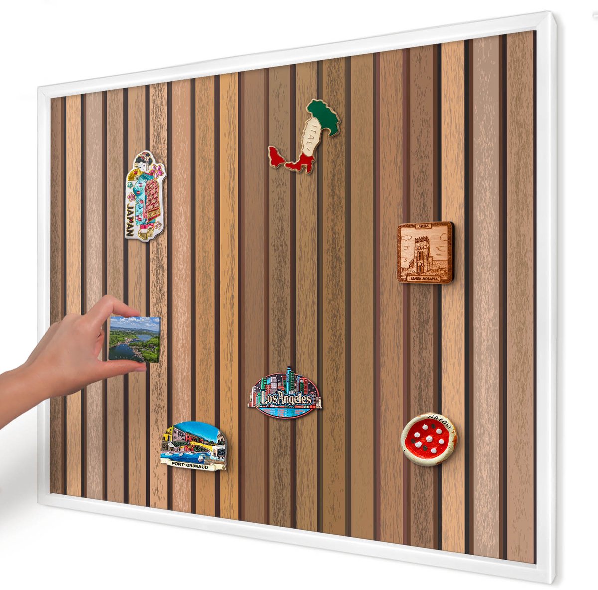 Artprintcave Bruin Magneetbord mit Witte Lijst - 80x60 cm - Warme Riemen Magnetisch Bord - Rustiek Magneetbord Voor Foto's - Texturen