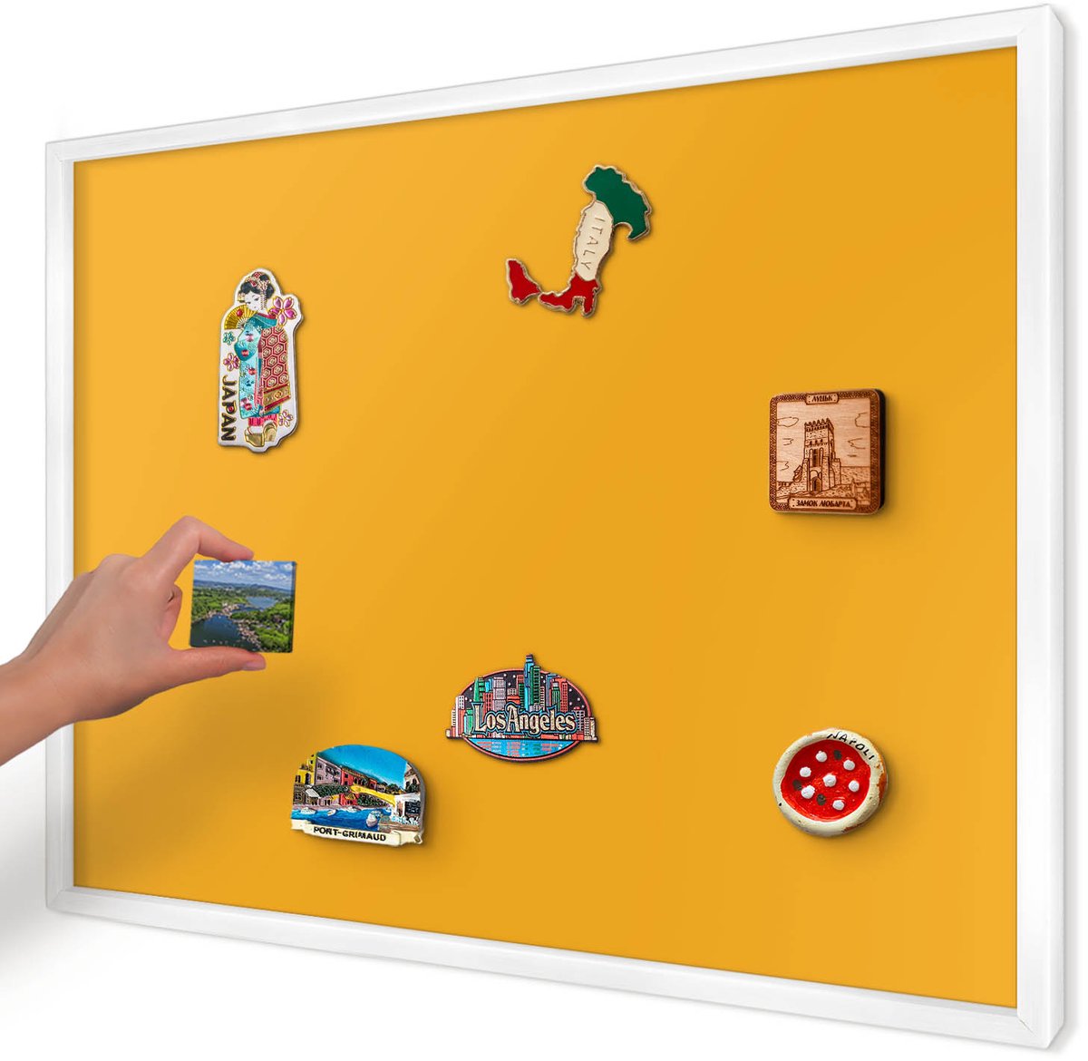 Artprintcave Oranje Magneetbord mit Witte Lijst - 70x50 cm - Levendig Oranje Magneet Bord mit Frame - Minimalist Magneetbord Voor Keuken - Achtergronden En Patronen
