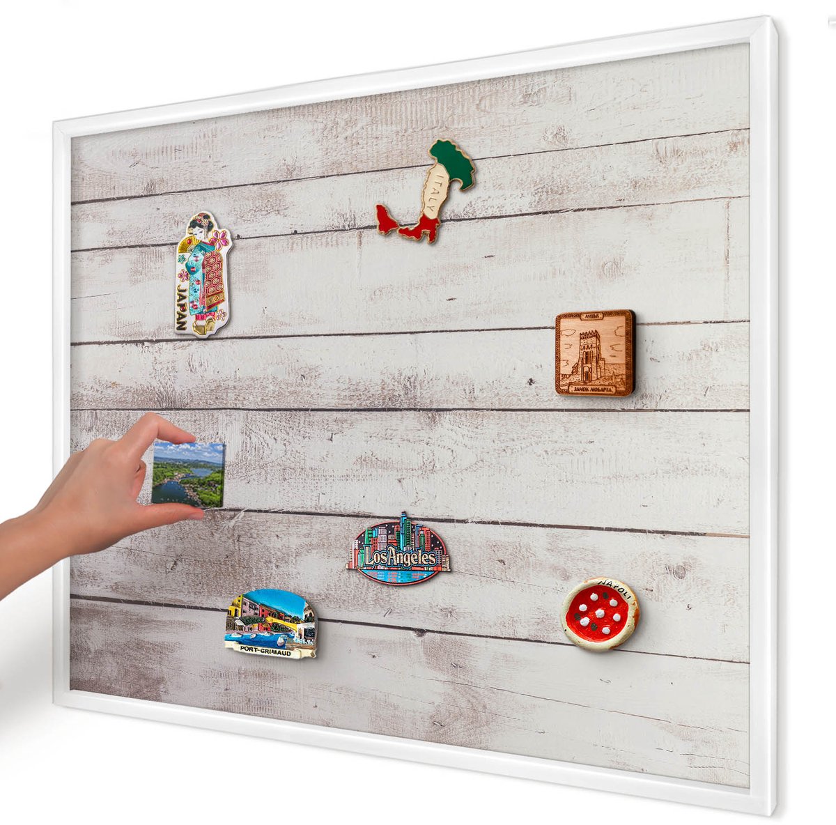 Artprintcave Beige Magneetbord mit Witte Lijst - 80x60 cm - Licht Hout Magnetische Organizer - Rustiek Magneet Bord mit Frame - Texturen