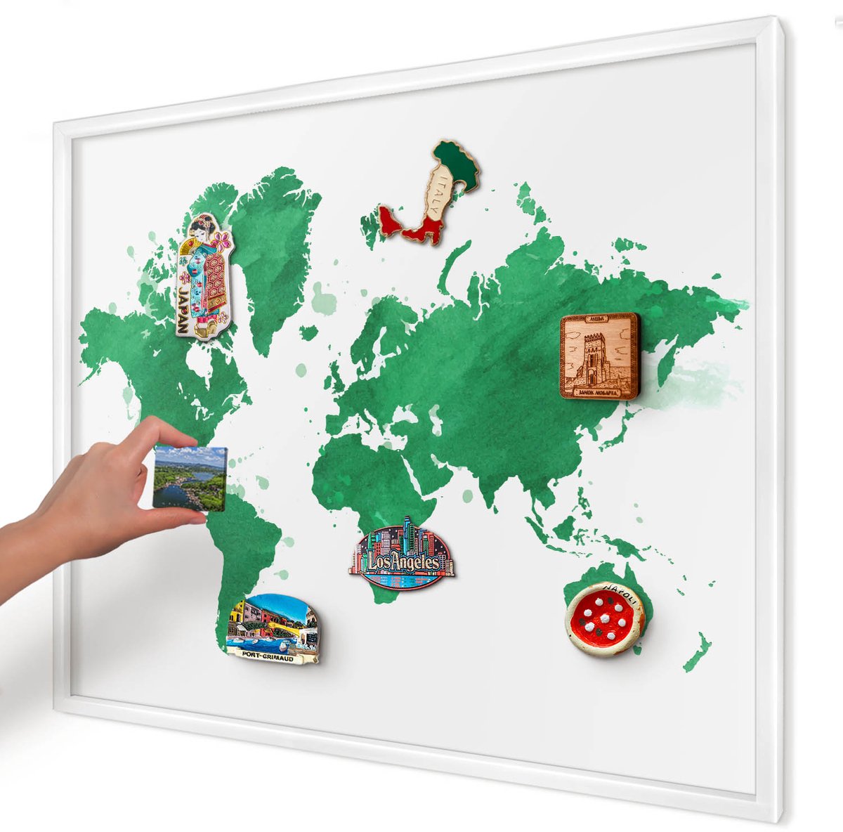 Artprintcave Groente Magneetbord mit Witte Lijst - 80x60 cm - Groene Kaart Magneetbord Voor Foto's - Waterverf Magneet Bord mit Frame - Kaarten