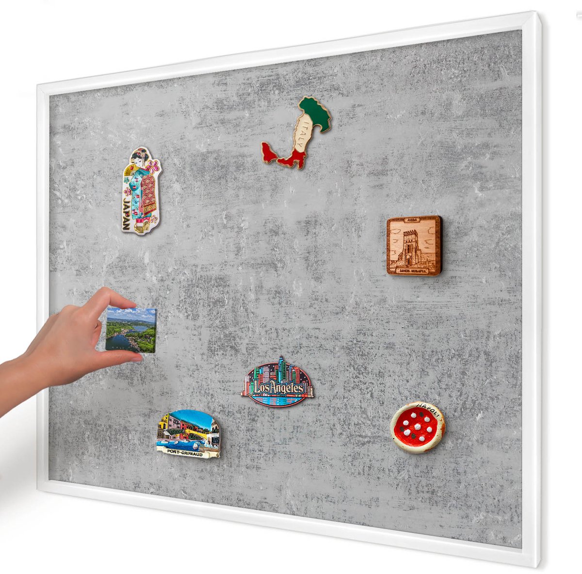 Artprintcave Grijs Magneetbord mit Witte Lijst - 80x60 cm - Grijs Oppervlak Magneetbord Voor Foto's - Minimalist Notitiebord - Texturen
