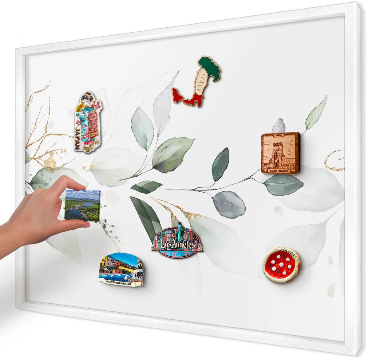 Artprintcave Groente Magneetbord mit Witte Lijst - 70x50 cm - Botanische Elegantie Magneetbord Voor Keuken - Waterverf Memobord Keuken - Bloemen En Planten