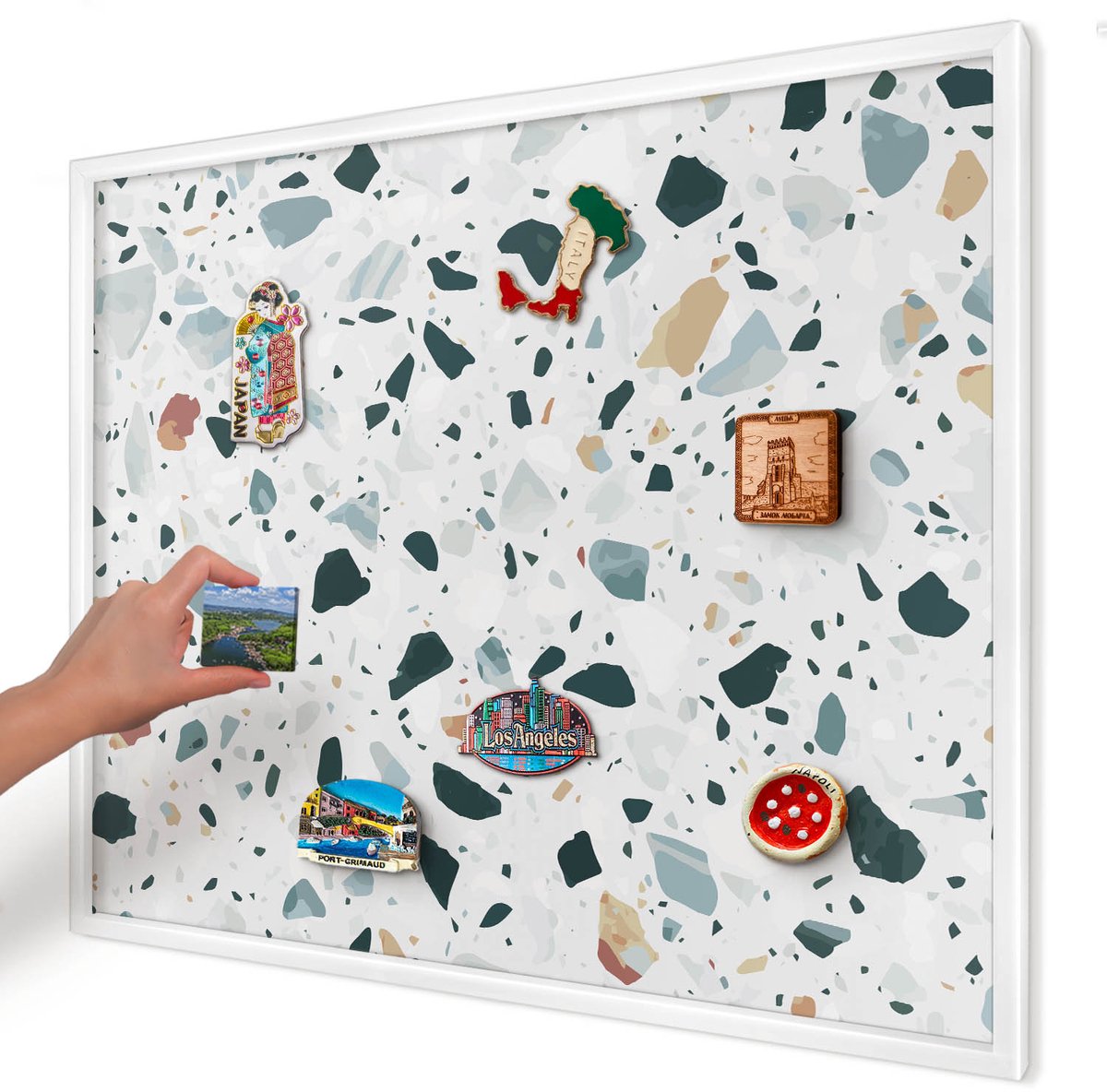 Artprintcave Grijs Magneetbord mit Witte Lijst - 80x60 cm - Dynamische Patronen Magneet Bord mit Frame - Modern Wandbord Magnetisch - Texturen