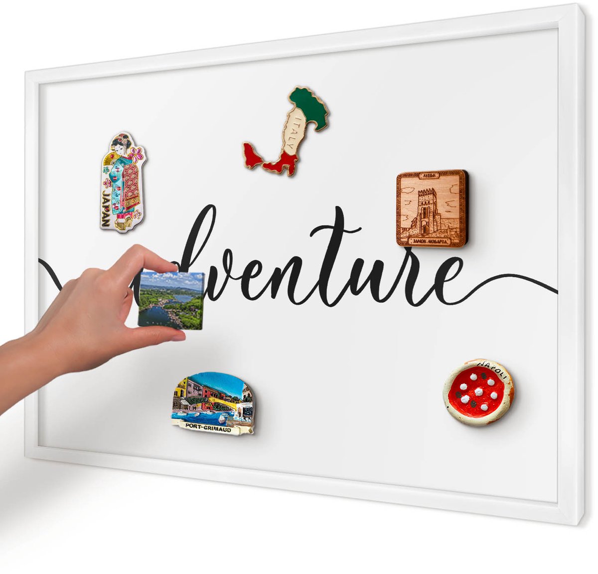 Artprintcave Wit Magneetbord mit Witte Lijst - 60x40 cm - Avontuur Geschreven Magnetisch Bord Voor Magneten - Typografisch Magnetisch Bord - Teksten
