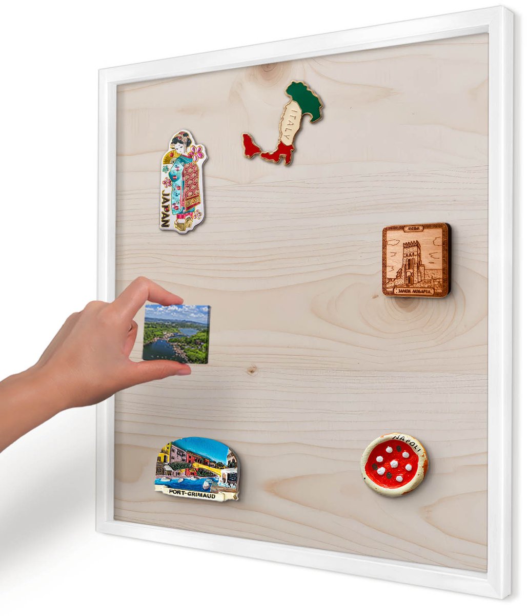 Artprintcave Beige Magneetbord mit Witte Lijst - 50x50 cm - Houten Patroon Memobord Keuken - Minimalist Bord Voor Magneten - Texturen
