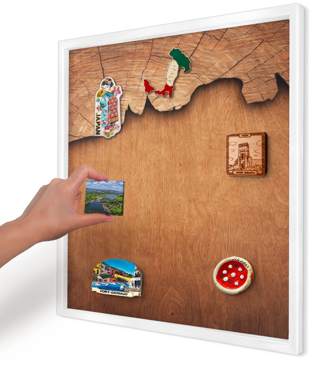 Artprintcave Bruin Magneetbord mit Witte Lijst - 50x50 cm - Houtstructuur Memobord Keuken - Rustiek Magneet Bord mit Frame - Texturen