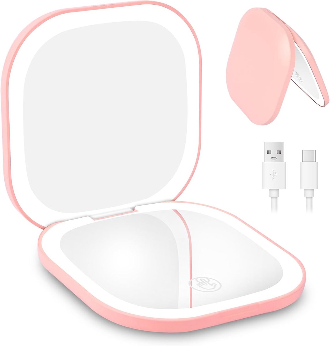SnelShoppen - LED Pocket Mirror - Opvouwbare Make-up Spiegel met Licht - Dubbelzijdige Handspiegel met 1x/3x Vergroting - Verstelbare Helderheid - Opl