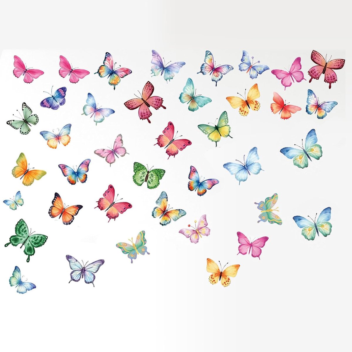 SnelShoppen - 62 Stuks Waterverf Vlinder Wandstickers, Verwijderbare Muurdecoratie, Kleurige Peel & Stick Art Decals voor Slaapkamer, Kinderkamer, Fee
