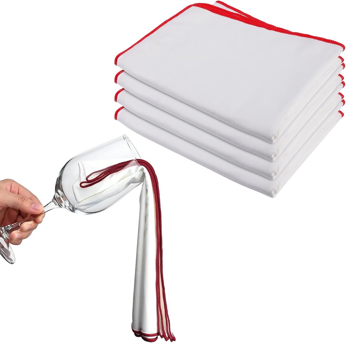 SnelShoppen - Polijstdoek voor glazen, 45 x 60 cm, grote microvezel polijstdoeken voor wijn glazen, herbruikbaar, streeploos, 4 stuks, witte kleur met