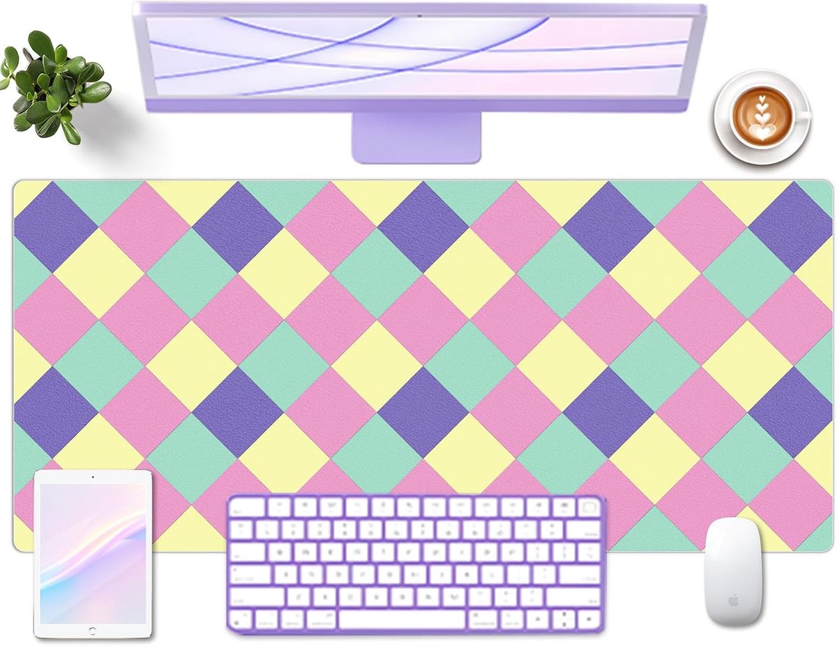 SnelShoppen - Geruit Bureau Mat, Waterdichte Leren Bureau Onderlegger, Desk Protector Coaster, Antislip Toetsenbord Mat, Bureau Schrijfmateriaal en Bl